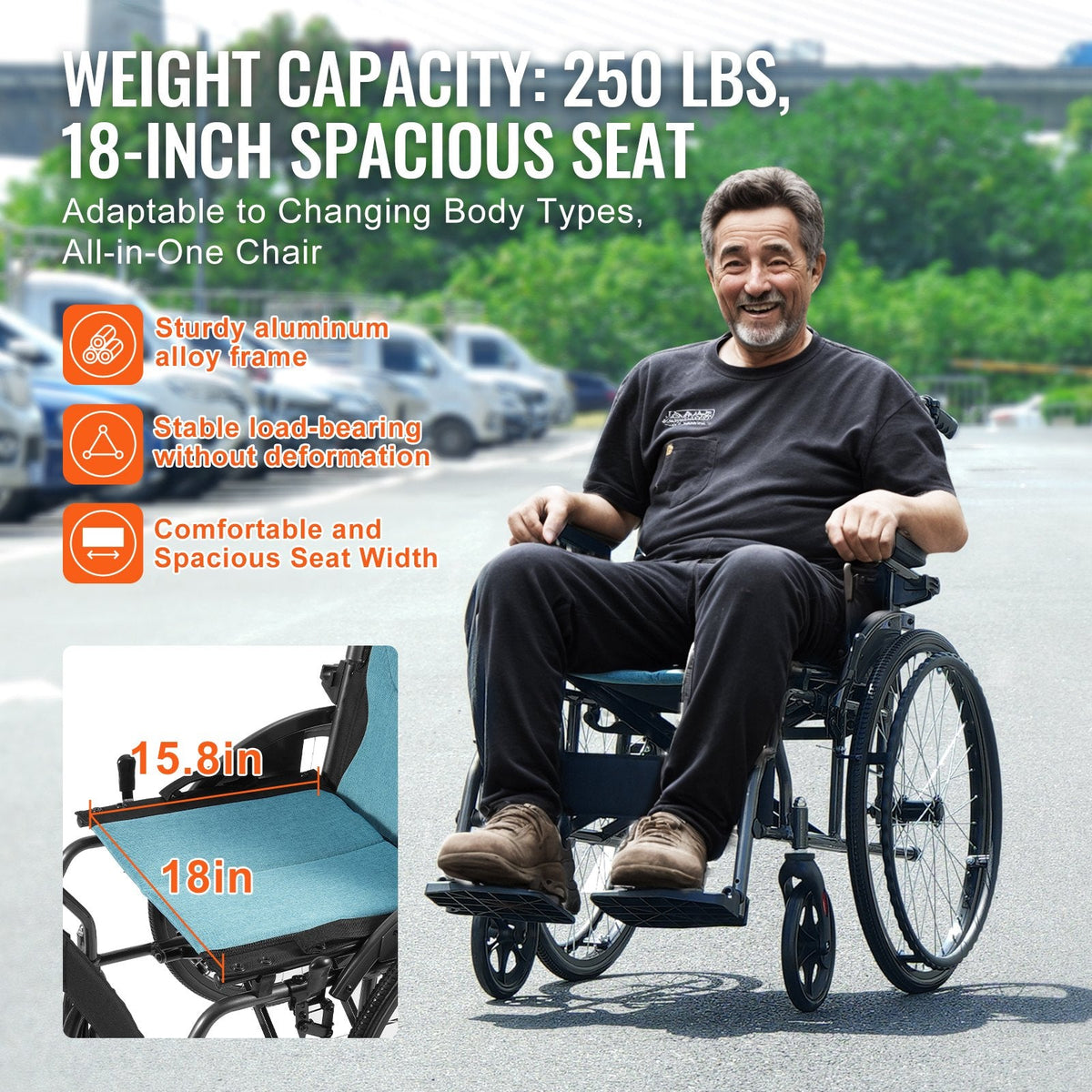 Wheelchair, Durable Aluminum Alloy Ultra-Lightweight Wheelchairs, Portable Wheelchair With Flip-Back Desk-Length Arms, 3-Position Adjustable Footrests, 18-Inch Wide Seat, 250lbs Weight Capacity - Birmingham Toys & More