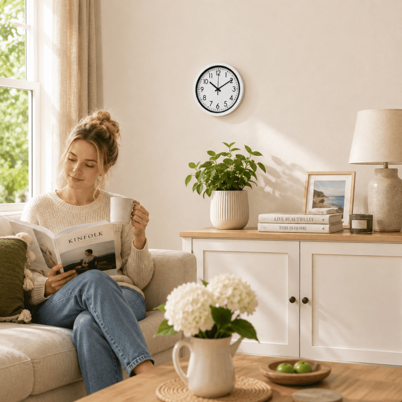 17.5cm White Wall Clock Silent Quartz Round Battery Operated Home Office Kitchen Clock - Birmingham Toys & More