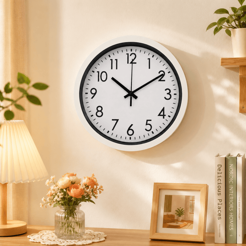17.5cm White Wall Clock Silent Quartz Round Battery Operated Home Office Kitchen Clock - Birmingham Toys & More