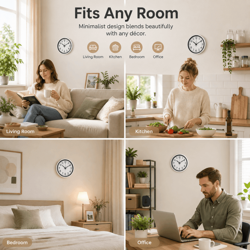 17.5cm White Wall Clock Silent Quartz Round Battery Operated Home Office Kitchen Clock - Birmingham Toys & More