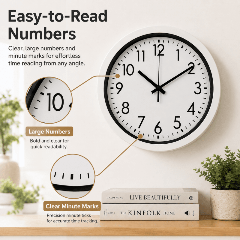 17.5cm White Wall Clock Silent Quartz Round Battery Operated Home Office Kitchen Clock - Birmingham Toys & More