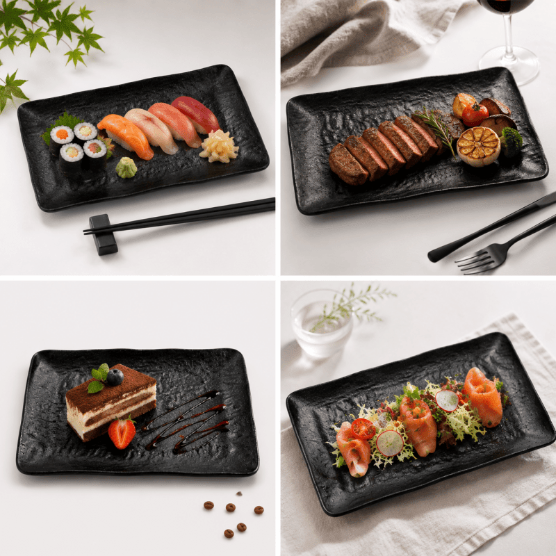 2Pack 32 x 21cm Black Melamine Serving Plate Rectangular Dish Lightweight Tableware Appetiser Plate Sushi Plate - Birmingham Toys & More