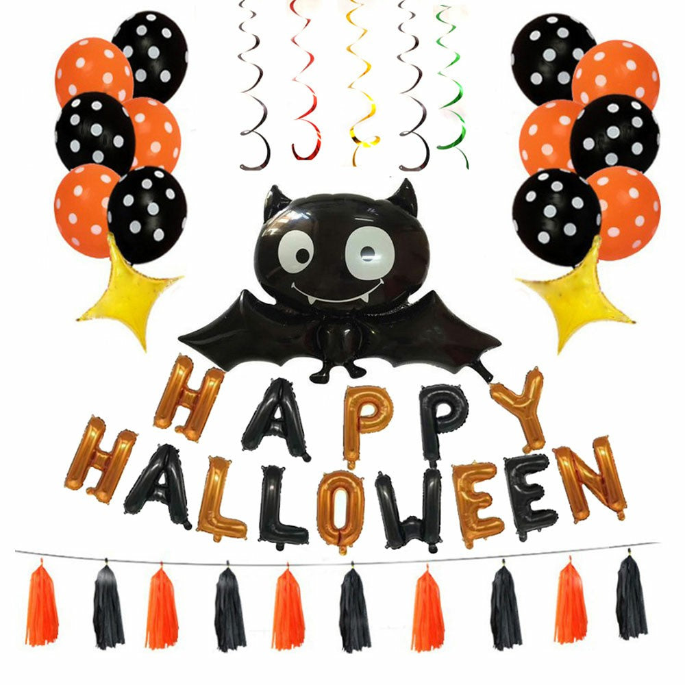Halloween Party Balloon Decoration Kit – Bat, Latex Balloons, Tassels & Letters