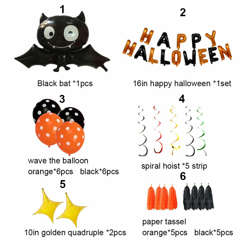 Halloween Party Balloon Decoration Kit – Bat, Latex Balloons, Tassels & Letters