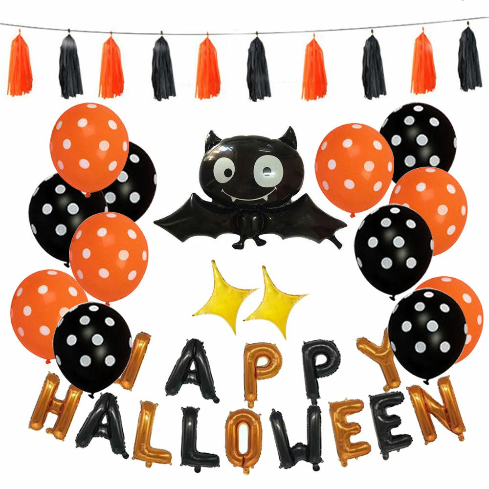 Halloween Party Balloon Decoration Kit – Bat, Latex Balloons, Tassels & Letters