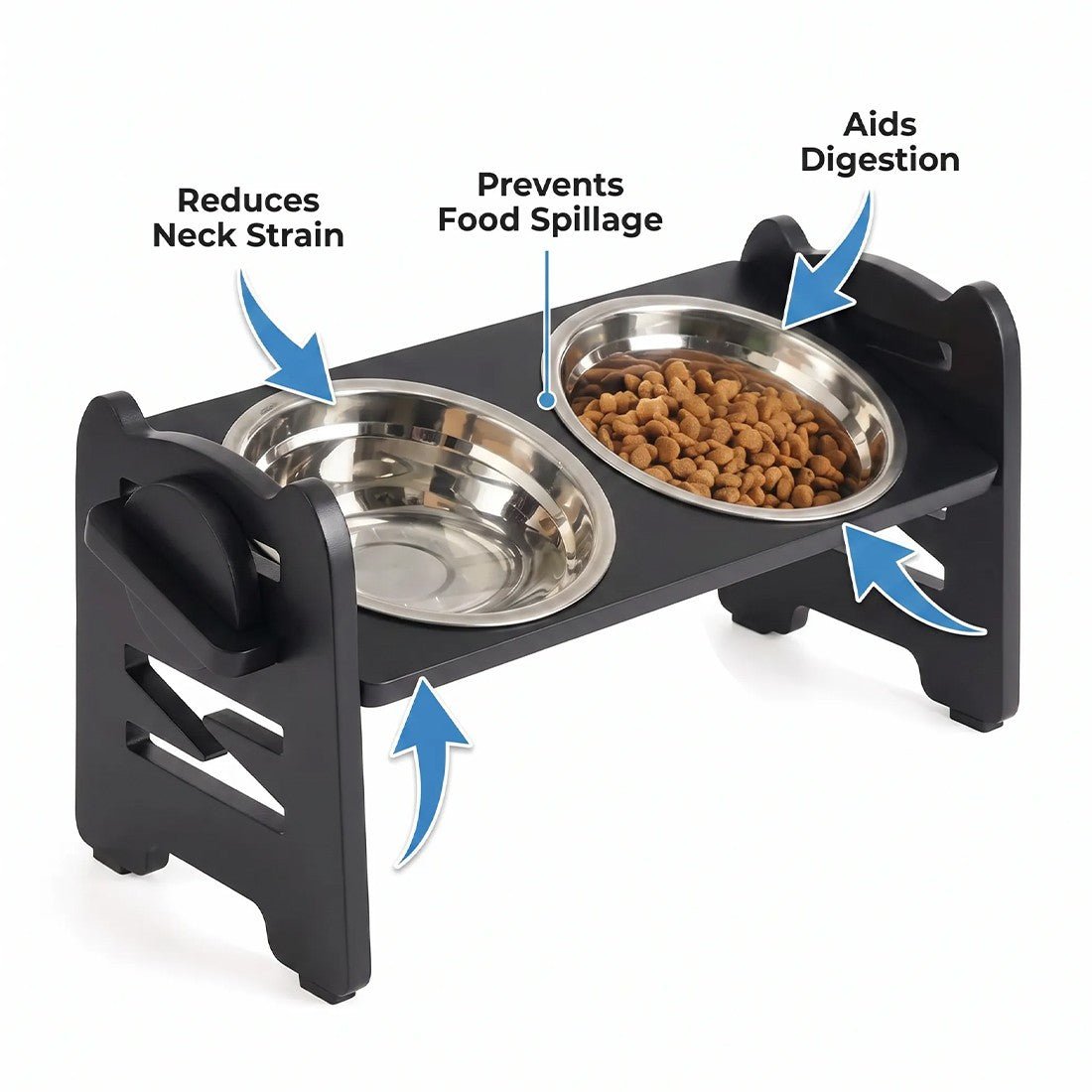 Large Dog Food Feeding Stand Station Stainless Double Raised Bowls Steel Holder - Birmingham Toys & More