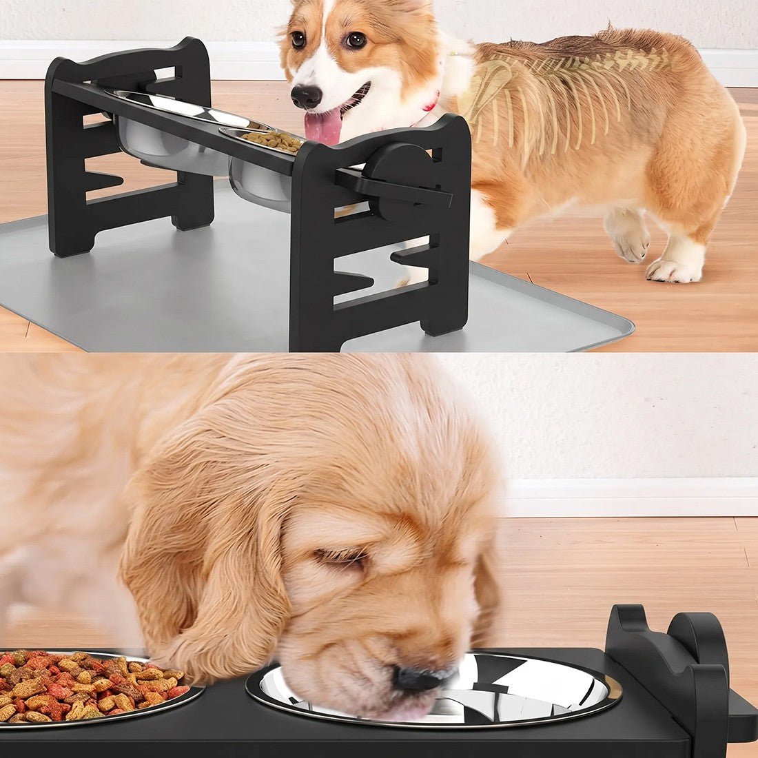 Large Dog Food Feeding Stand Station Stainless Double Raised Bowls Steel Holder - Birmingham Toys & More