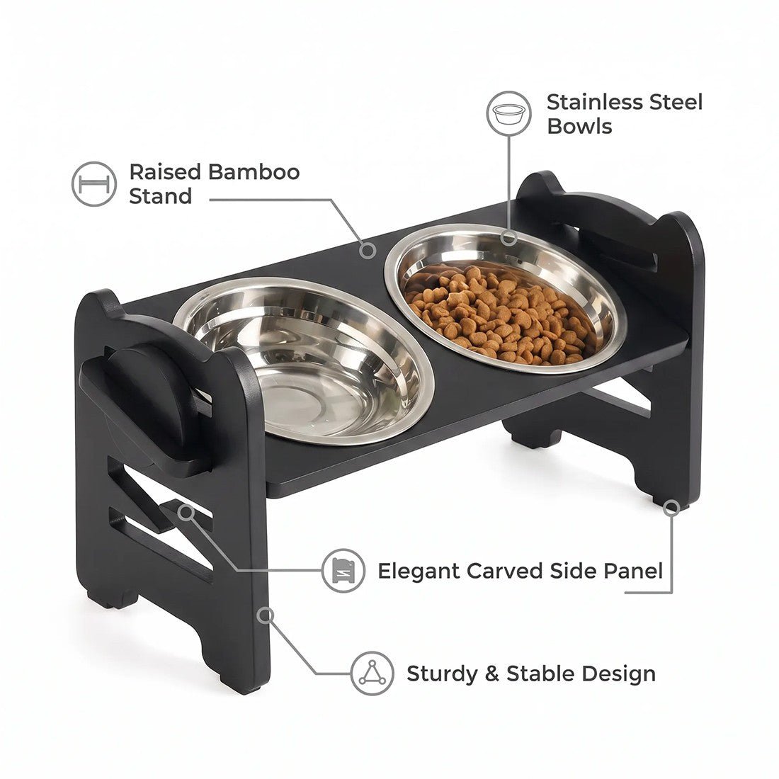 Large Dog Food Feeding Stand Station Stainless Double Raised Bowls Steel Holder - Birmingham Toys & More