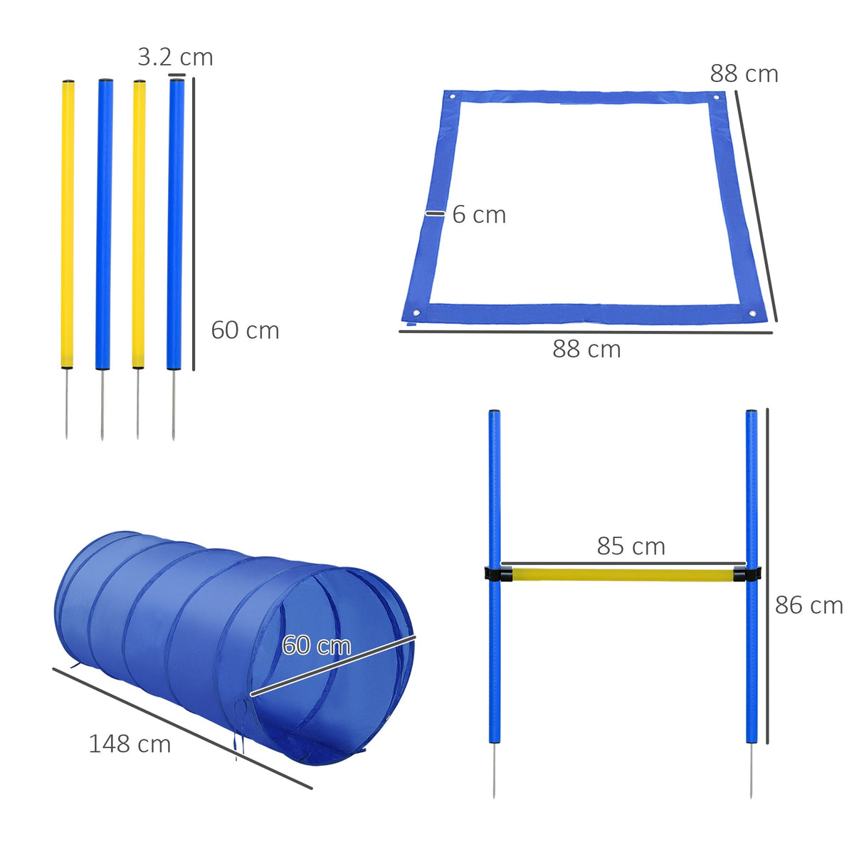 PawHut Pet Agility Training Equipment Dog Play Run Jump Obedience Training Set Adjustable (Poles + Hurdle + Tunnel + Pause Box) - Birmingham Toys & More