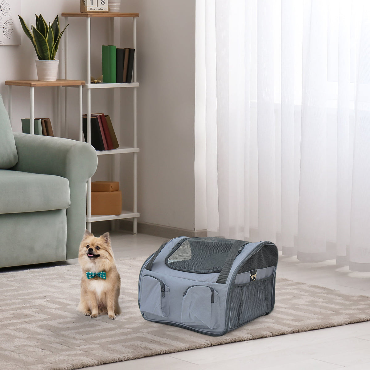PawHut Pet Carrier Folding Bag Car Seat Cat Dog Puppy Kennel Portable Travel Cage Tote Case Mesh Holder House Grey - Birmingham Toys & More