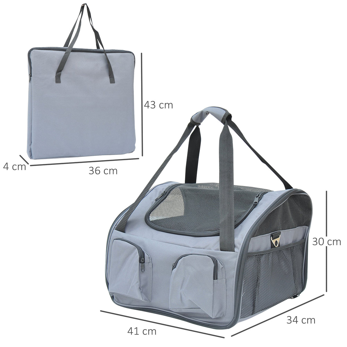 PawHut Pet Carrier Folding Bag Car Seat Cat Dog Puppy Kennel Portable Travel Cage Tote Case Mesh Holder House Grey - Birmingham Toys & More