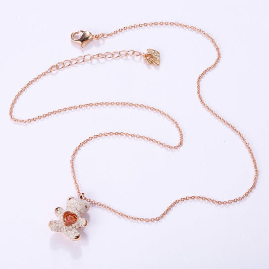 Pink Diamond Teddy Smart White Bear Necklace Flashing Heart Shape - Birmingham Toys & More