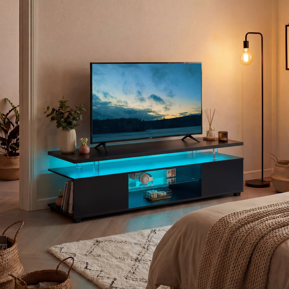 TV Stand For 60 Inch TV LED Gaming Entertainment Center Media Storage Console Table With Large Side Cabinet For Living Room Black - Birmingham Toys & More