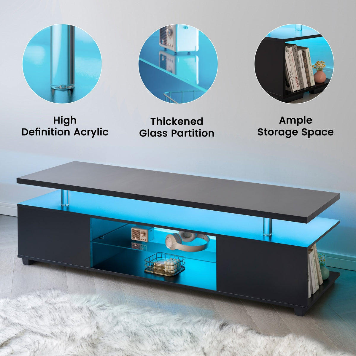 TV Stand For 60 Inch TV LED Gaming Entertainment Center Media Storage Console Table With Large Side Cabinet For Living Room Black - Birmingham Toys & More