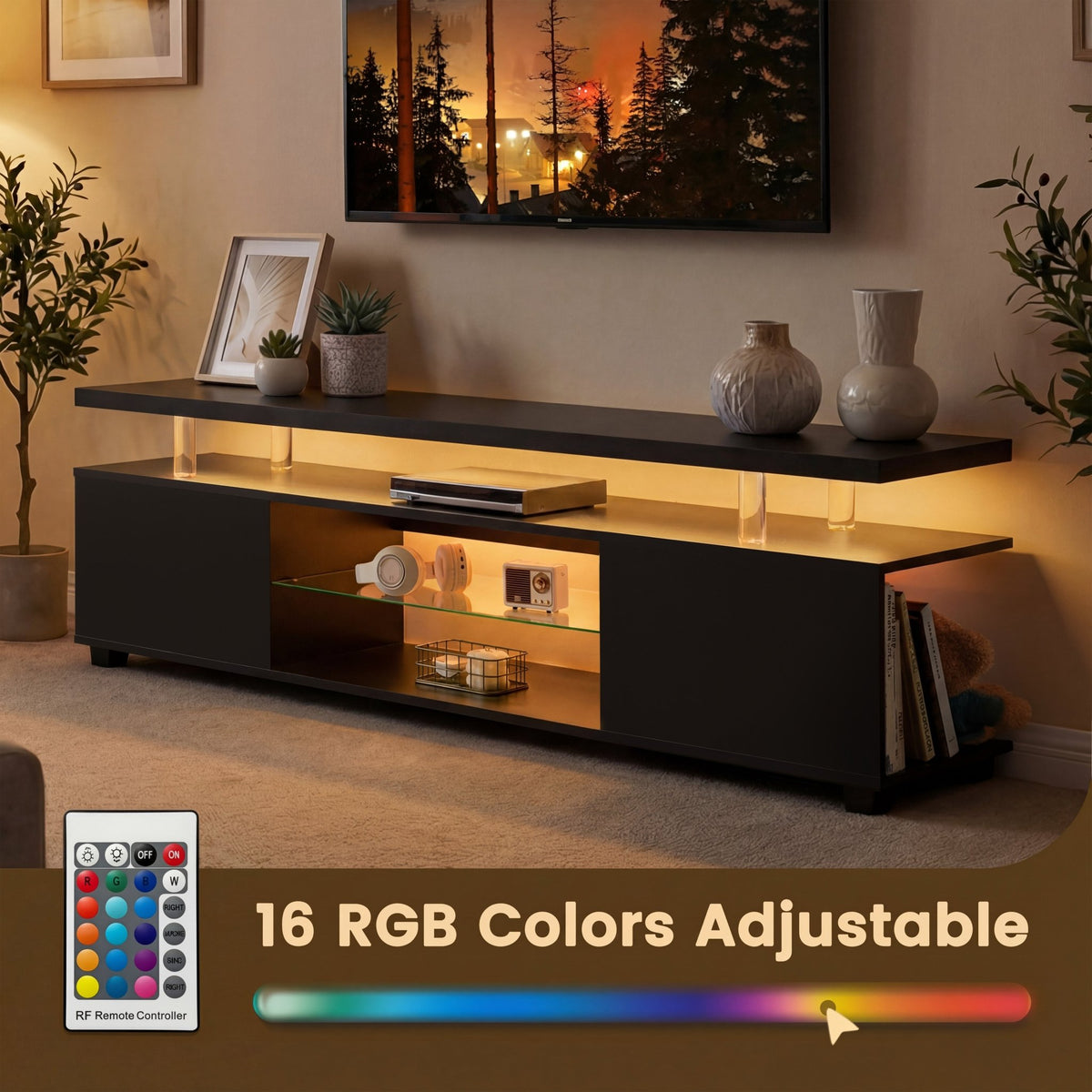 TV Stand For 60 Inch TV LED Gaming Entertainment Center Media Storage Console Table With Large Side Cabinet For Living Room Black - Birmingham Toys & More