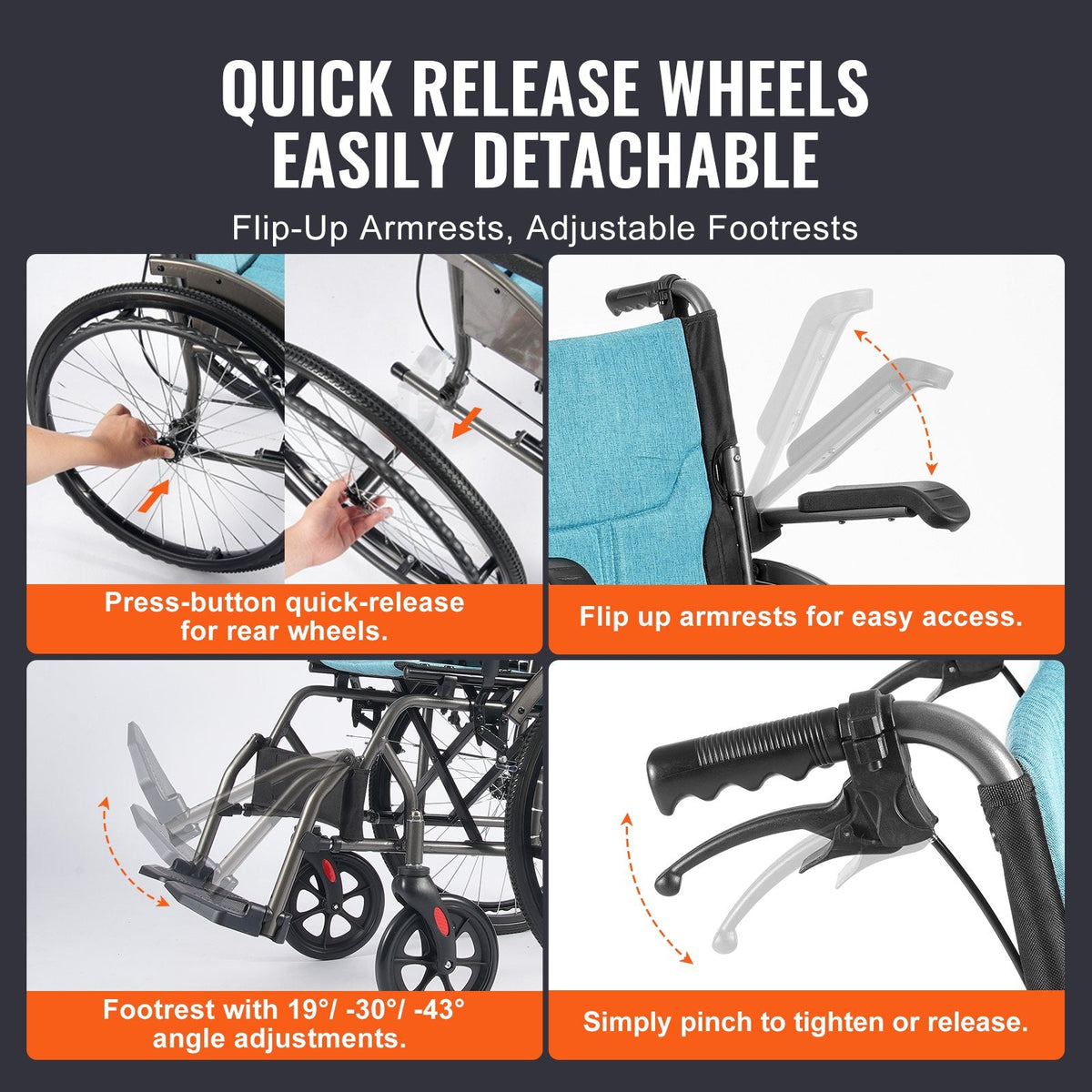 Wheelchair, Durable Aluminum Alloy Ultra-Lightweight Wheelchairs, Portable Wheelchair With Flip-Back Desk-Length Arms, 3-Position Adjustable Footrests, 18-Inch Wide Seat, 250lbs Weight Capacity - Birmingham Toys & More