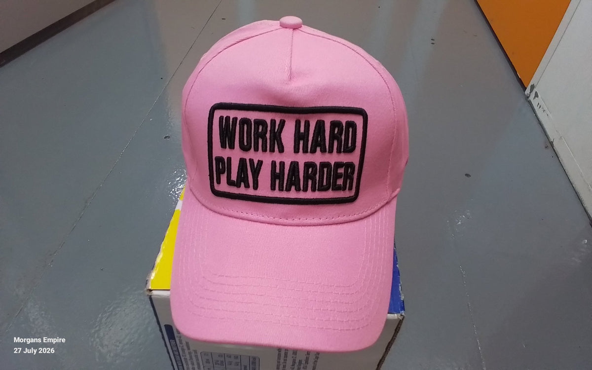 Work Hard Play Harder Pink Baseball Cap - Birmingham Toys & More